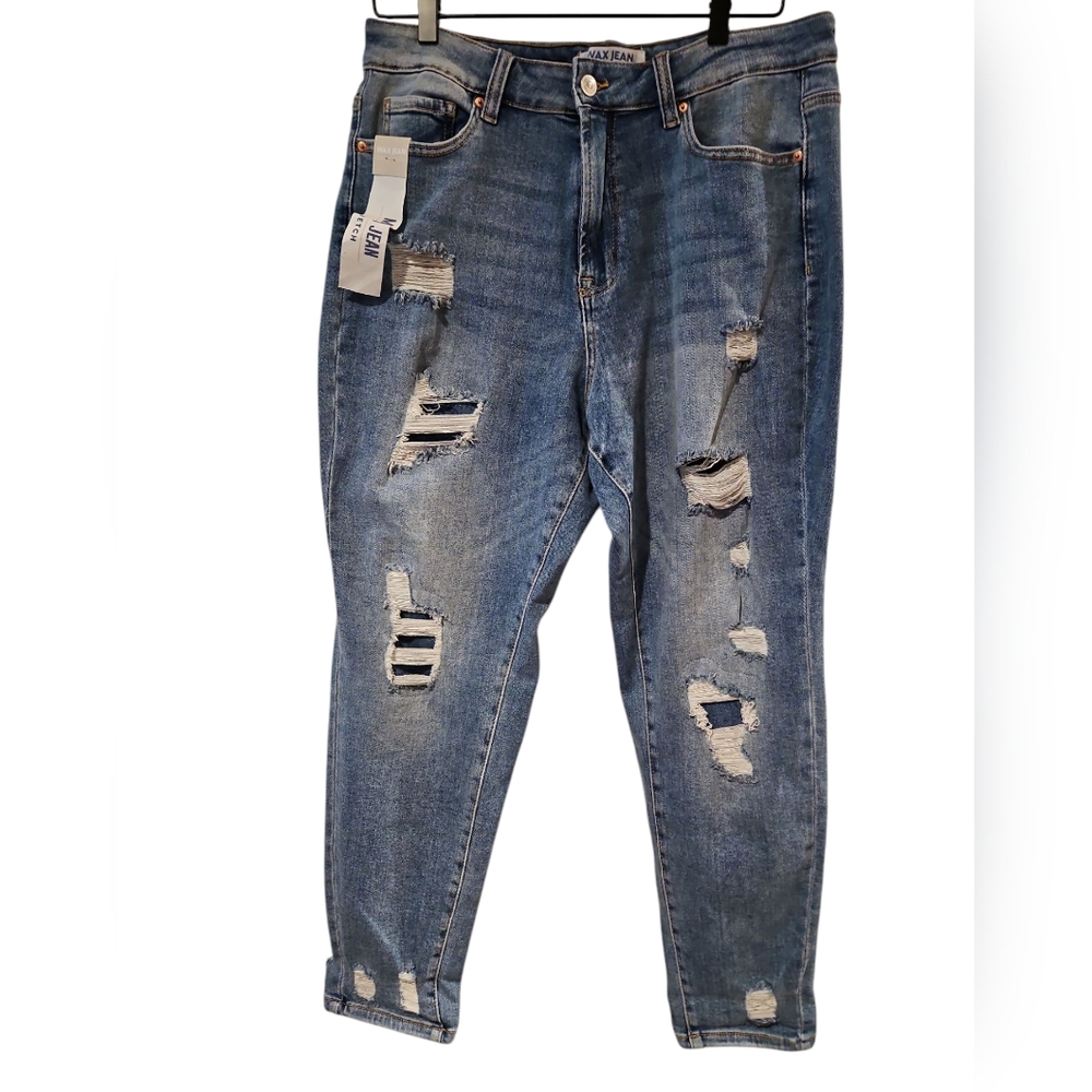 NWT WAX JEAN  Blue Distressed Women's  Denim Jeans MOM JEAN STRETCH